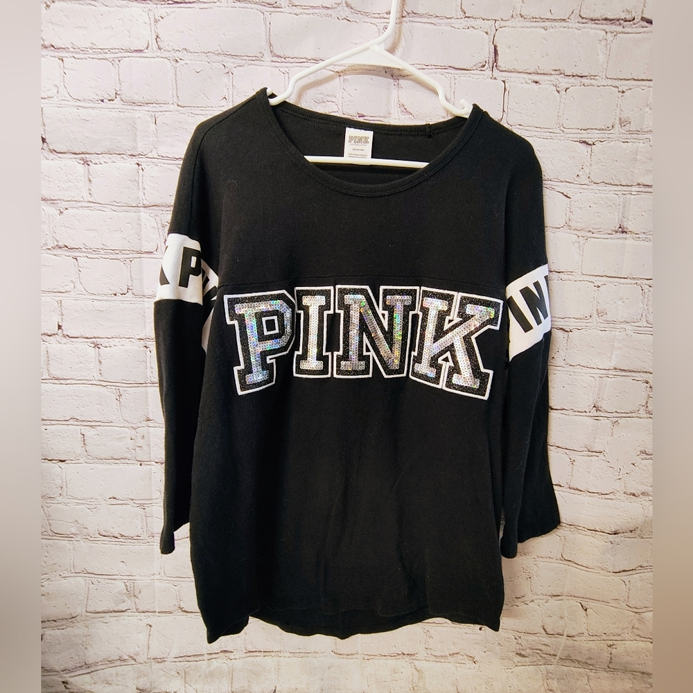 PINK Victoria's Secret Bling Chrome Dolman Jersey Sweat Pullover L